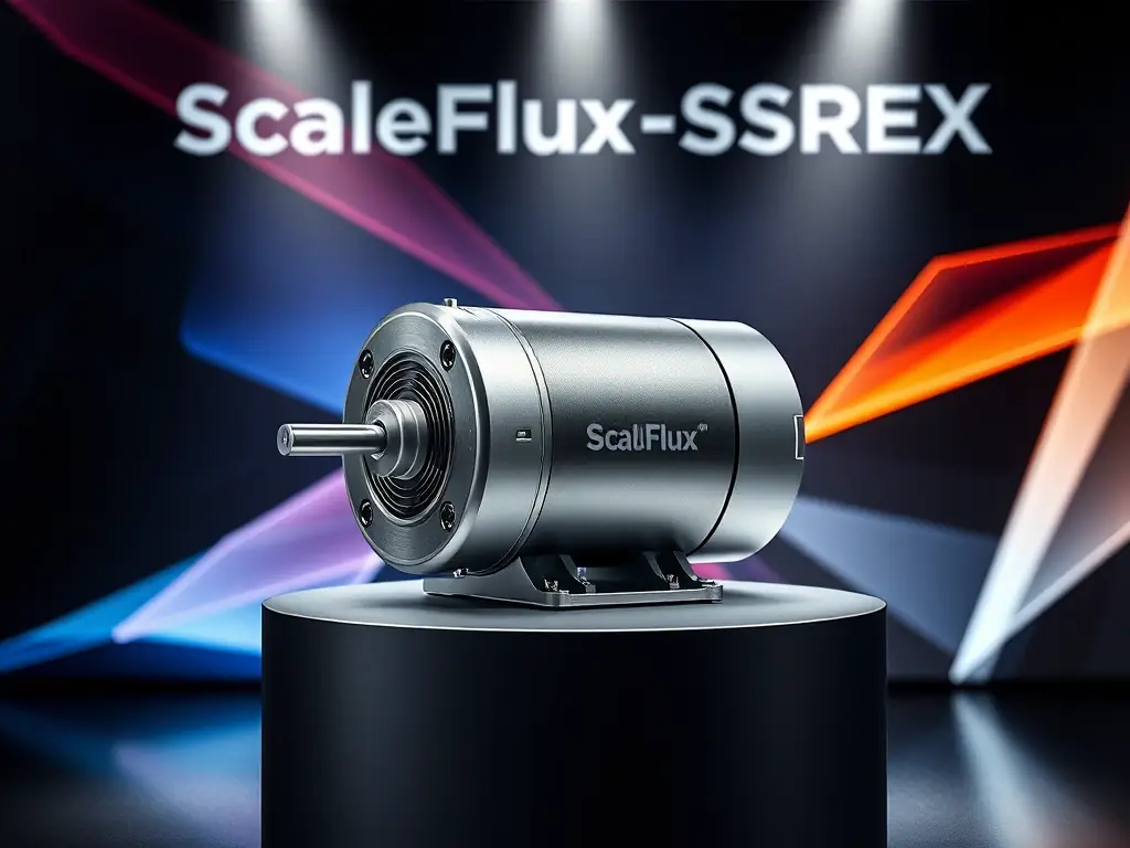 A visually striking image of the ScaleFlux-SREX motor, emphasizing its sleek design and innovative components, set against a backdrop representing cost savings and efficiency.