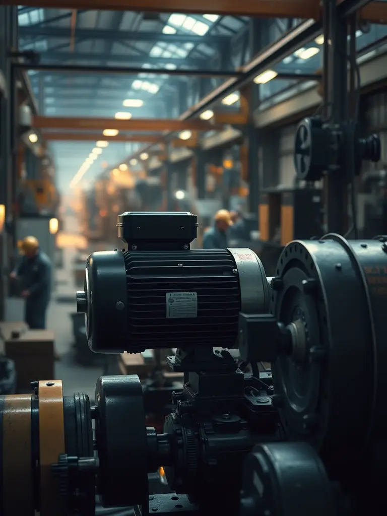 A ScaleFlux-SREX motor powering heavy-duty industrial machinery in a factory setting, emphasizing its robust construction and reliable performance under demanding conditions.
